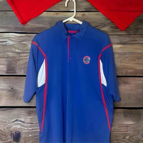 Chicago Cubs Majestic Athletic Mens Blue/red Collared Polo Shirt Size XL - Picture 1 of 5